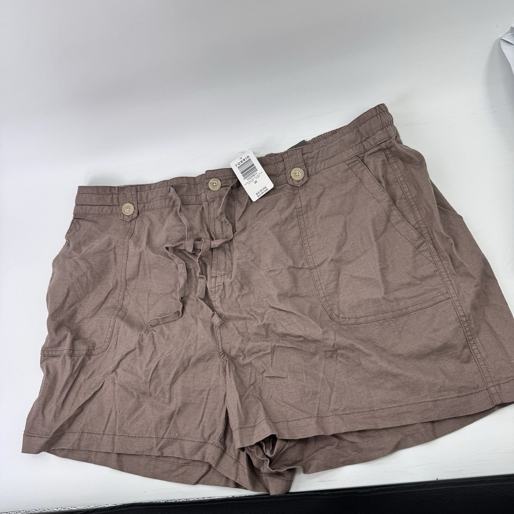 Torrid Sz 20 Linen Shorts Brown Drawstring Pockets 41x4 Casual Resort Stretch